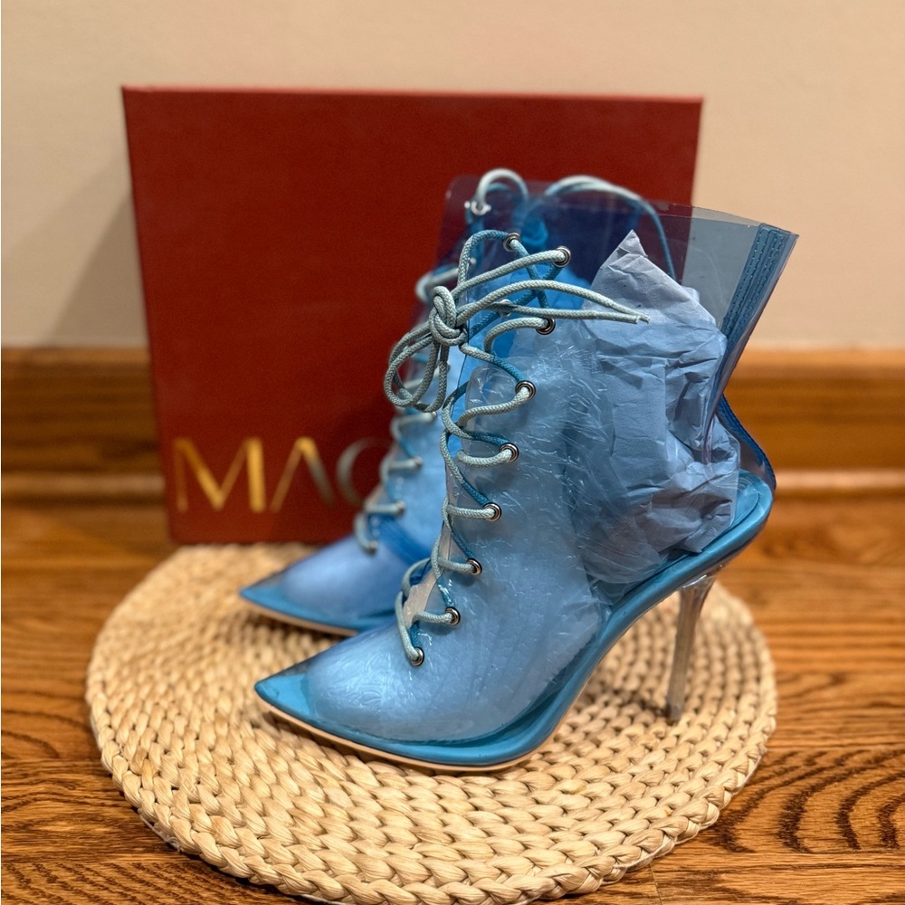 Blue Lace-Up Heeled Boots US 6